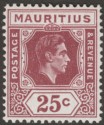 Mauritius 1943 KGVI 25c Brown-Purple Ordinary Paper Mint SG259b