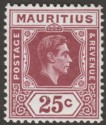 Click for more photos and details Mauritius 1943 KGVI 25c Brown-Purple Ordinary Paper Mint SG259b
