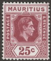 Mauritius 1943 KGVI 25c Brown-Purple Ordinary Paper Mint SG259b