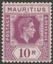 Click for more photos and details Mauritius 1938 KGVI 10r Reddish Purple Chalky Paper Mint SG263