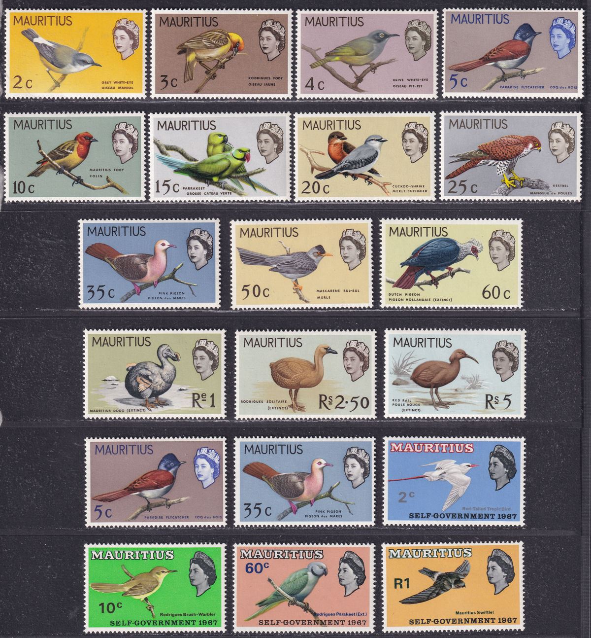 Mauritius 1965-67 QEII Birds Short Set to 5r / Self Government Set Mint