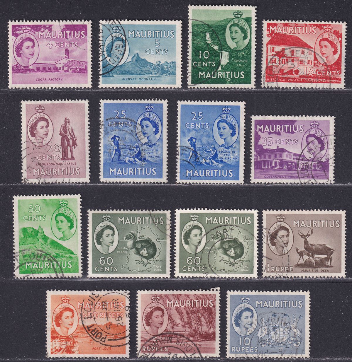 Mauritius 1953 Queen Elizabeth II Part Set to 10r Used