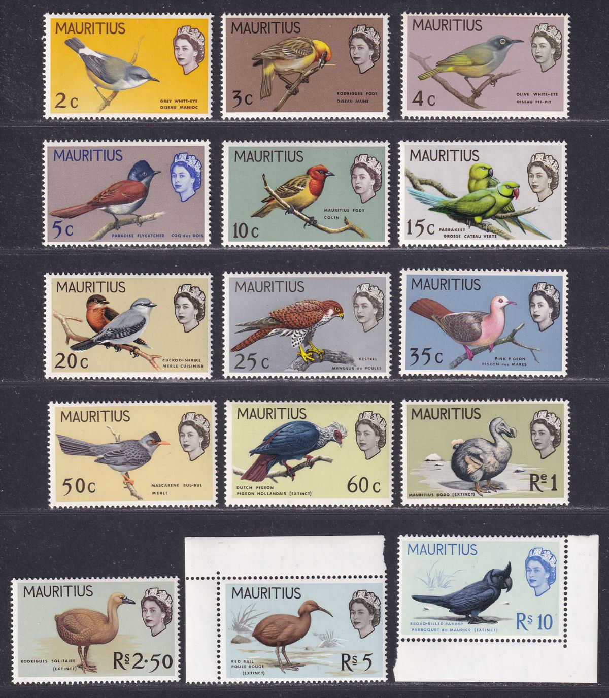 Mauritius 1965 QEII Birds Set Mint SG317-331 cat £80