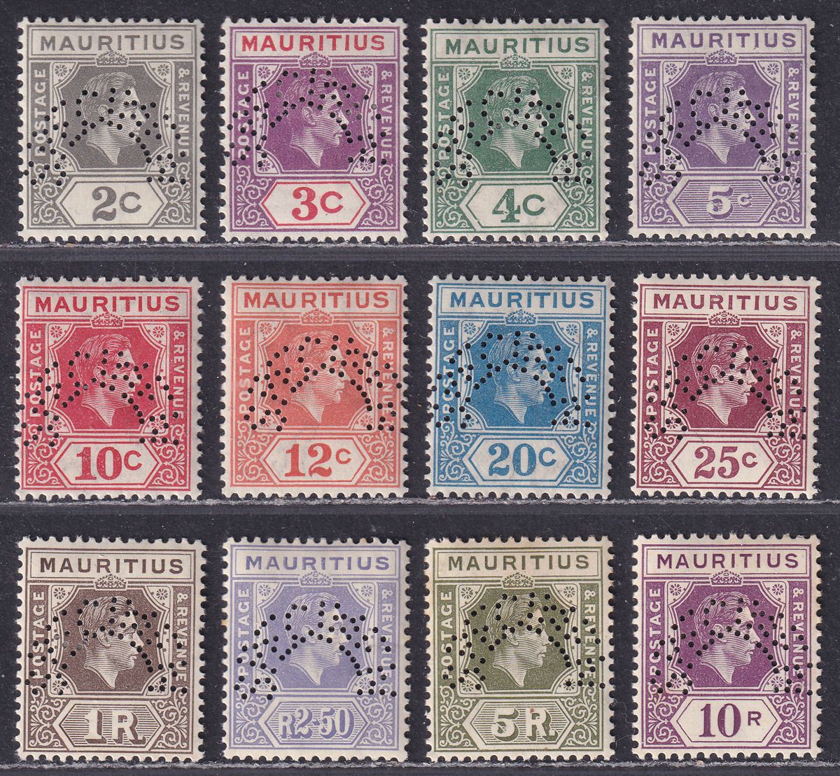 Mauritius 1938 KGVI SPECIMEN Perf Set Mint SG252s-263s cat £425