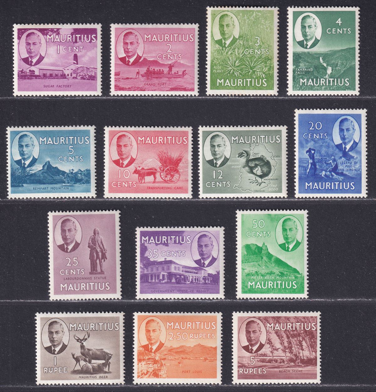 Mauritius 1950 King George VI Short Set to 5r Mint SG276-289 cat £65