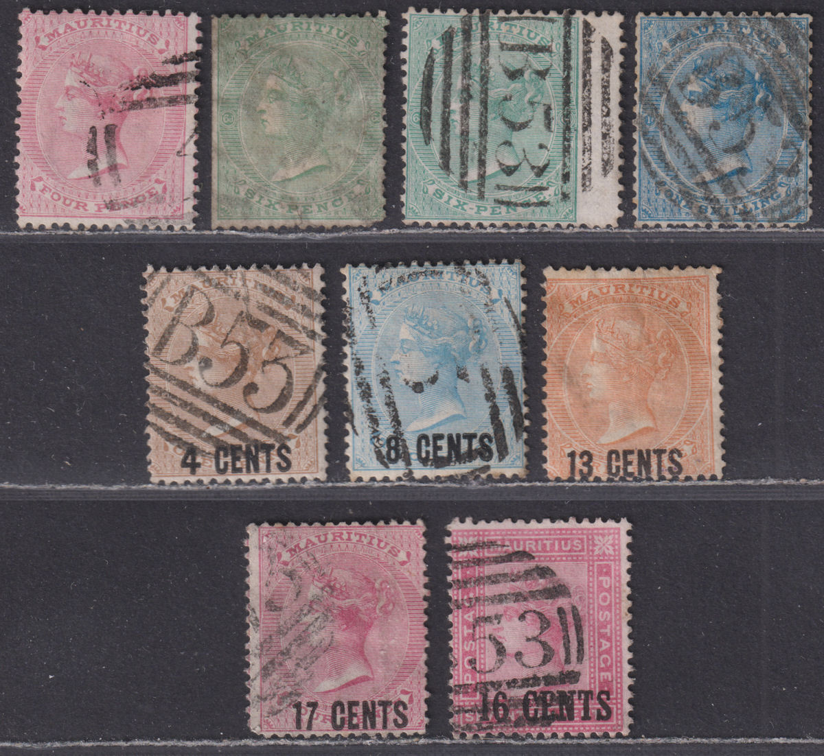 Mauritius 1863-83 Queen Victoria Selection to 1sh Used