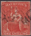 Mauritius 1859 QV Britannia 1sh Vermilion Imperf Used SG34 cat £85