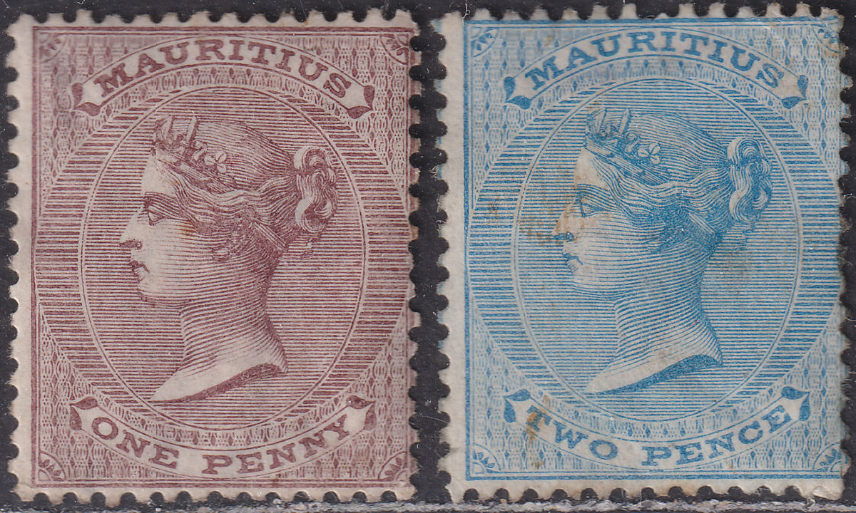 Mauritius 1863 QV wmk Crown CC 1d, 2d Unused SG56 SG59 FAULTS