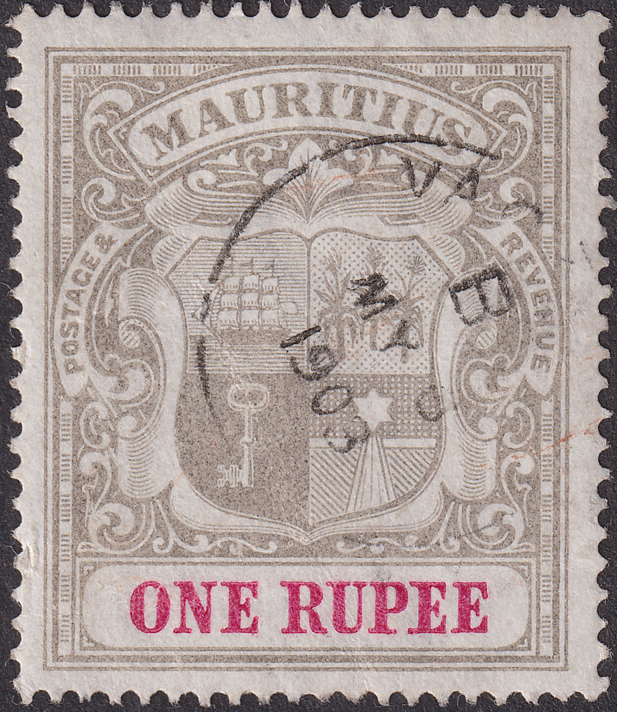 Mauritius 1902 KEVII 1r Grey-Black and Carmine Used SG153 cat £70