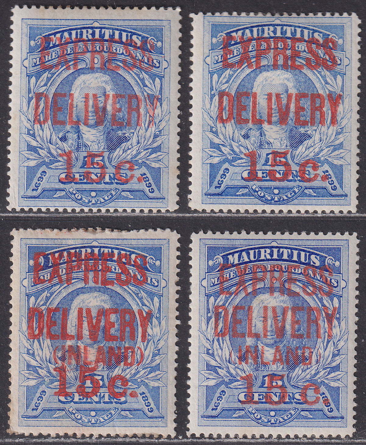 Mauritius 1904 KEVII Express Delivery 15c on 15c Surcharges Mint SG E1-E3