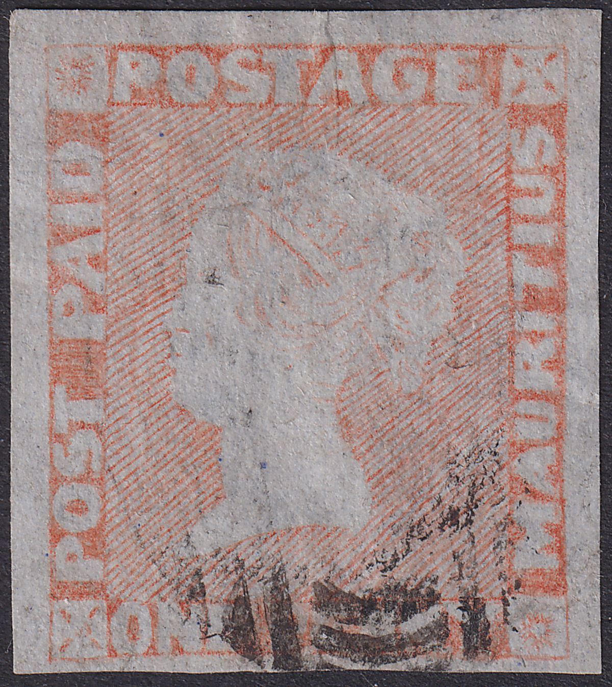Mauritius 1857 QV Post Paid Worn Impression 1d Red Used SG18 cat £950
