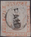 Mauritius 1859 QV Post Paid Latest Impression 1d Red Used SG23 cat £900 w faults