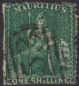 Mauritius 1862 QV Britannia 1sh Deep Green Perforate Used SG55 cat £475 FAULTY
