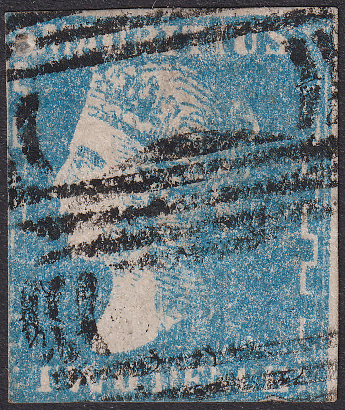 Mauritius 1859 QV Dardenne 2d Pale Blue Imperf Used SG44 cat £1100 with faults