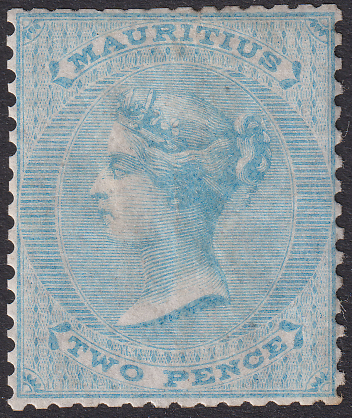 Mauritius 1860 QV 2d Blue Mint SG47 cat £450 perforation faults