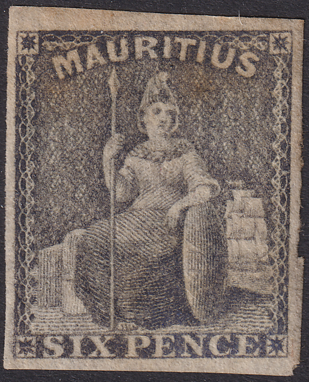 Mauritius 1861 QV Britannia 6d Dull Purple-Slate Imperf Unused SG33 cat £48 FLTS