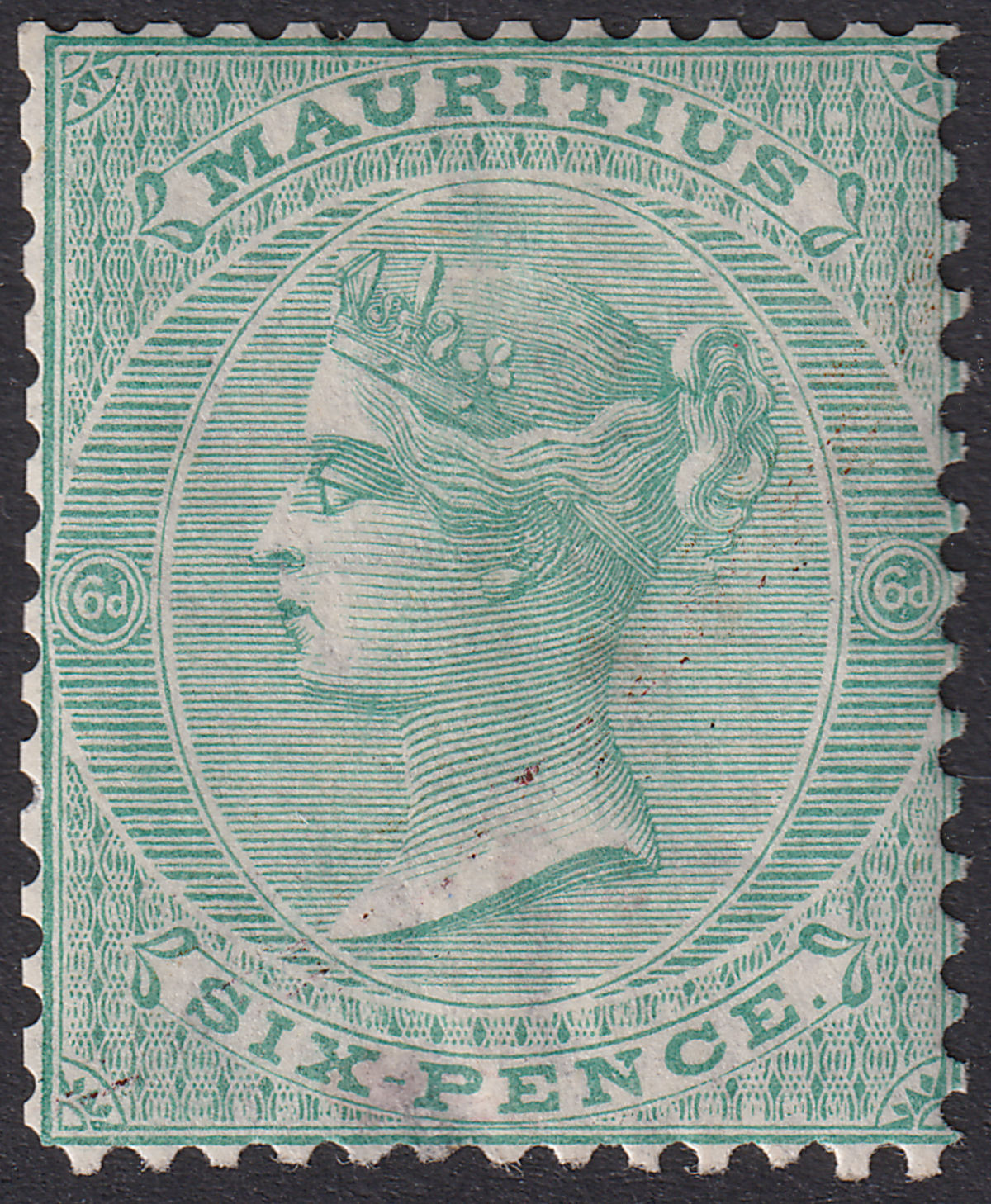 Mauritius 1863 QV 6d Blue-Green Mint SG65 cat £300 with FAULTS