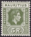 Click for more photos and details Mauritius 1945 KGVI 5r Sage-Green Ordinary Paper Mint SG262a