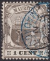 Mauritius 1908 KEVII 1c Grey + Black Used w Blue Madagascar Transit Mark