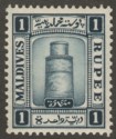 Click for more photos and details Maldive Islands 1933 KGV wmk sideways 1r Deep Blue Mint SG20B