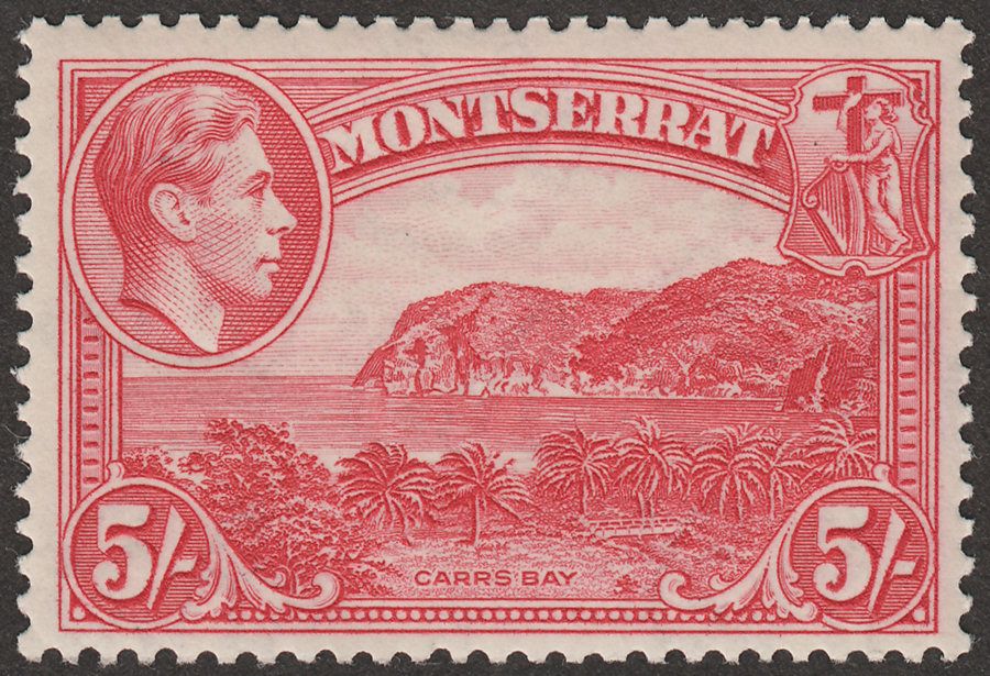 Montserrat 1938 KGVI 5sh Rose-Carmine perf 13 Mint SG110