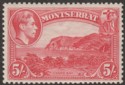 Click for more photos and details Montserrat 1938 KGVI 5sh Rose-Carmine perf 13 Mint SG110