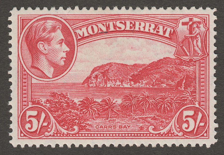 Montserrat 1942 KGVI 5sh Rose-Carmine perf 14 Mint SG110a