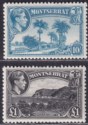 Click for more photos and details Montserrat 1948 KGVI 10sh Pale Blue, £1 Black Mint SG111-112 cat £63