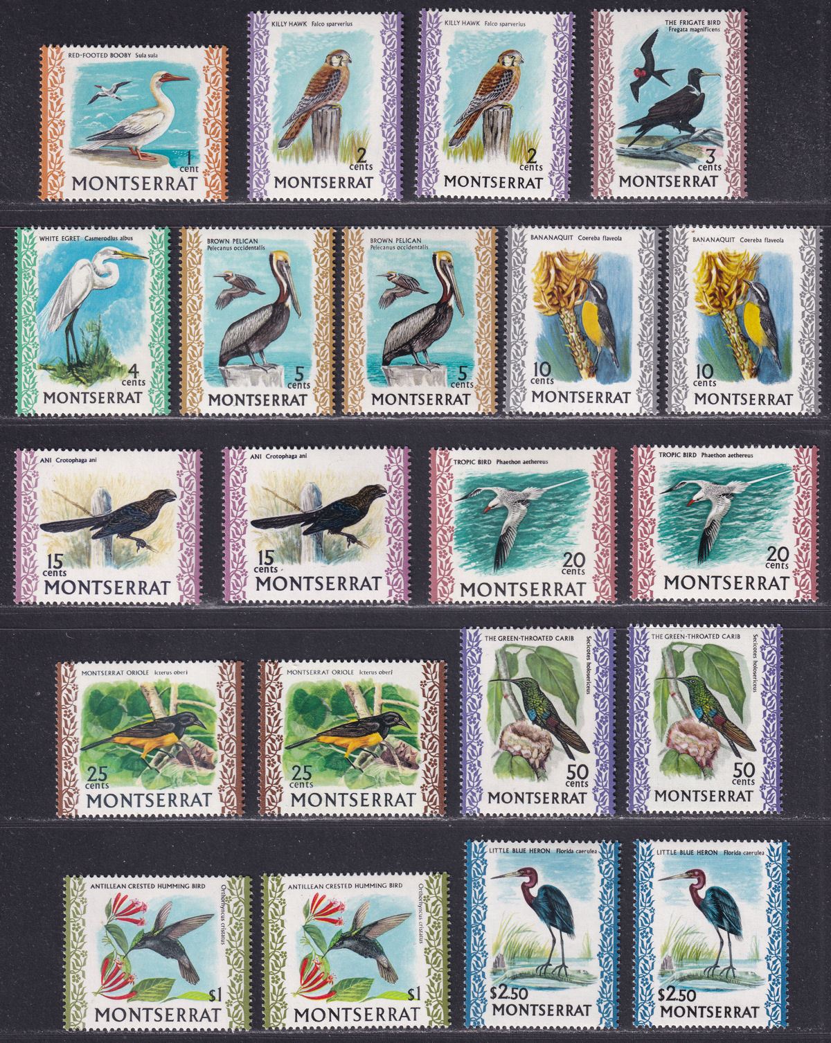 Montserrat 1970-71 QEII Birds Set to $2.50 SG242-253a with Glazed Papers