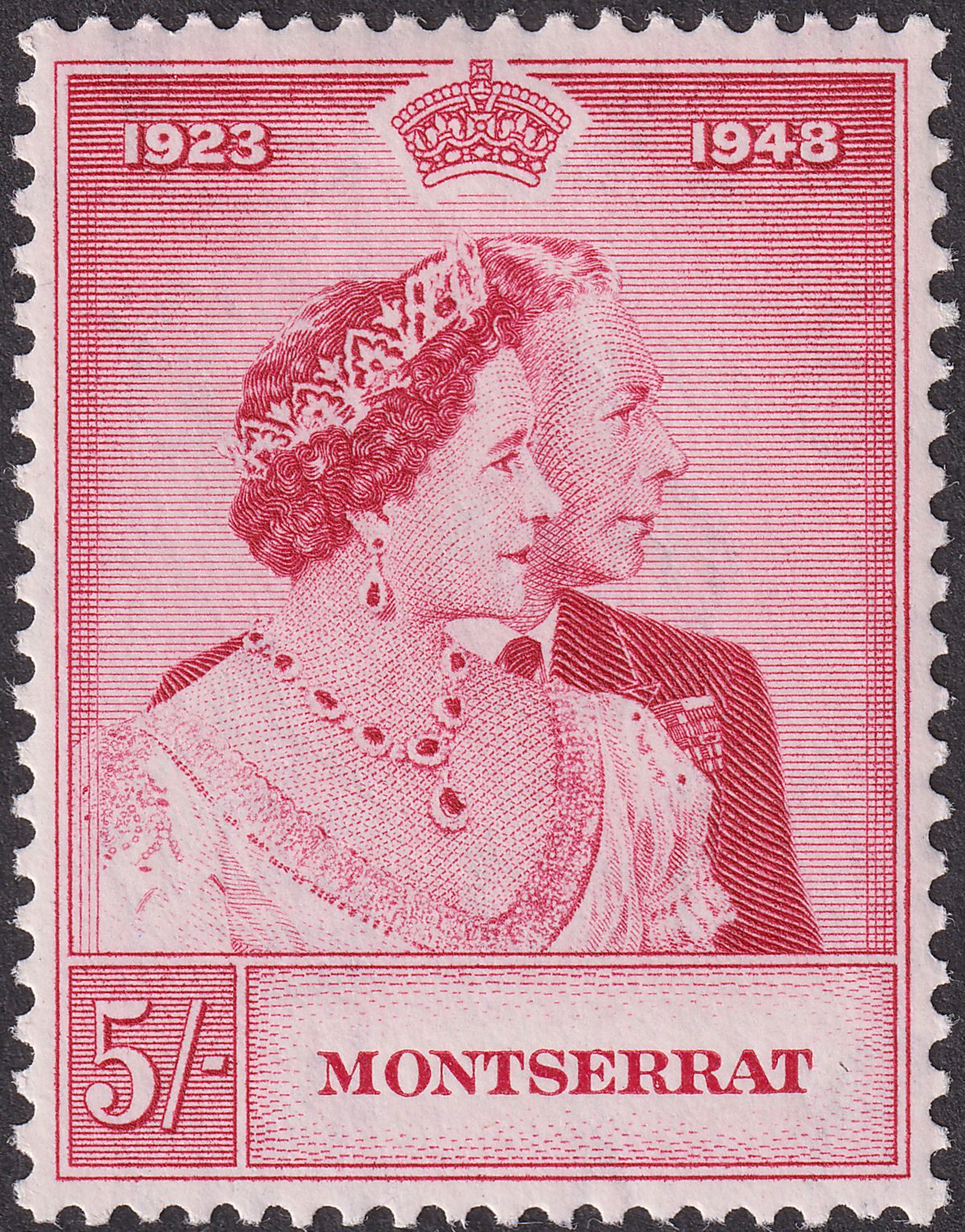 Montserrat 1949 KGVI Royal Silver Wedding 5sh Carmine Mint SG116 RSW