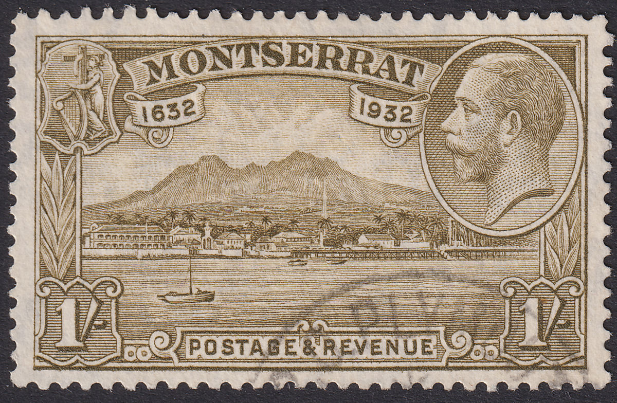 Montserrat 1932 KGV Settlement 1sh Olive-Brown Used* SG91 cat £50
