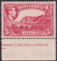 Click for more photos and details Montserrat 1942 KGVI 5sh Rose-Carmine p14 Part Imprint UM Mint SG110a cat £30