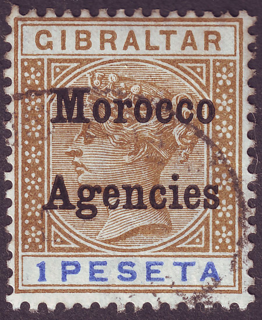Morocco Agencies 1899 QV Overprint on Gibraltar 1p Bistre and Ultra Used SG15