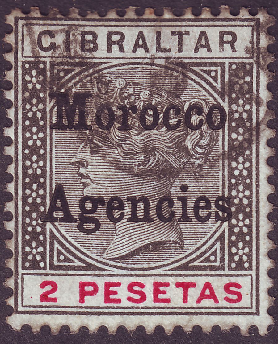 Morocco Agencies 1899 QV Overprint on Gibraltar 2p Black and Carmine Used SG16
