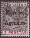 Click for more photos and details Morocco Agencies 1899 QV Overprint on Gibraltar 2p Black and Carmine Used SG16