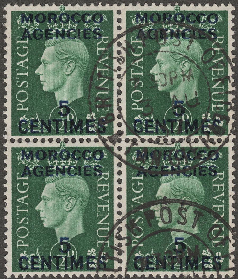 Morocco Agencies French 1937 KGVI 5c on ½d Used Block