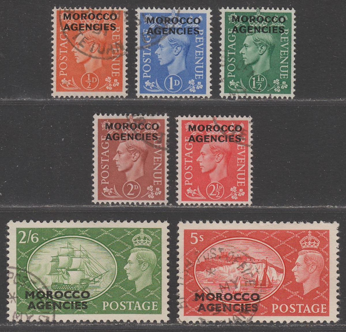 Morocco Agencies 1951 King George VI Overprint Set Used SG94-100 cat £60