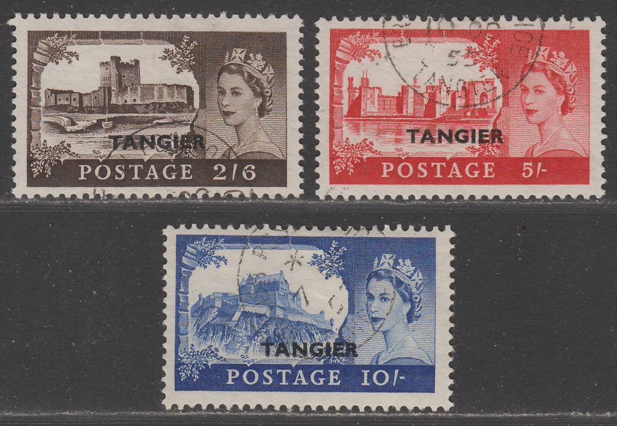 Morocco Agencies Tangier 1955 QEII Castles Overprint Set Used SG310-312 cat £55