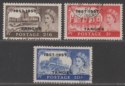 Click for more photos and details Morocco Agencies Tangier 1957 QEII PO Centenary Overprint 2sh6d, 5sh, 10sh Used