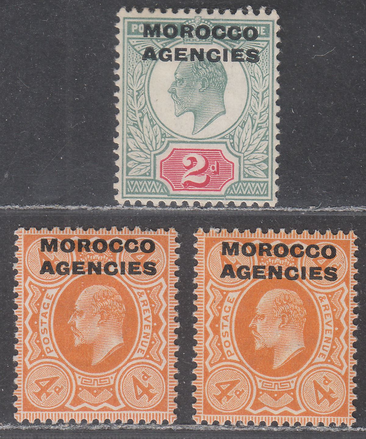 Morocco Agencies 1907 KEVII British Currency Overprint 2d, 4d x 2 Mint