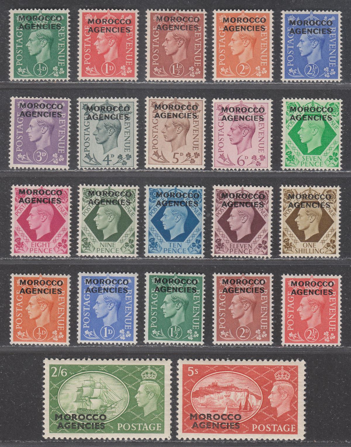 Morocco Agencies 1949-51 KGVI British Currency Overprint Selection to 5sh Mint