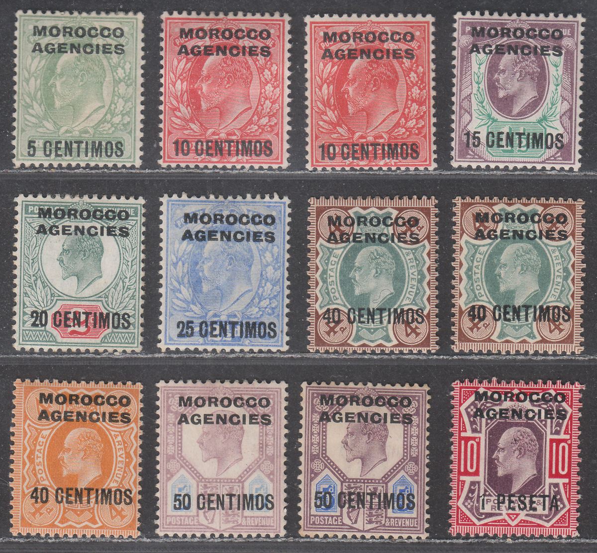 Morocco Agencies 1907 KEVII Spanish Currency Surcharge Set to 1p Mint SG112-120