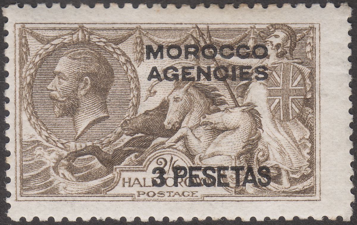 Morocco Agencies 1918 KGV Spanish Cur Seahorse 3p on 2sh6d De La Rue Mint SG139