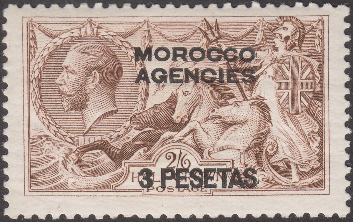 Morocco Agencies 1926 KGV Spanish Seahorse 3p on 2sh6d Choc-Brn Brad Mint SG142