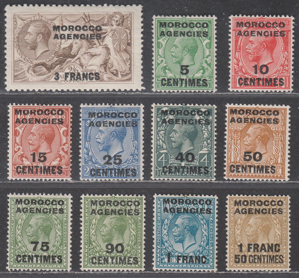 Morocco Agencies 1925-34 KGV French Currency Set Mint SG202-211 cat £60