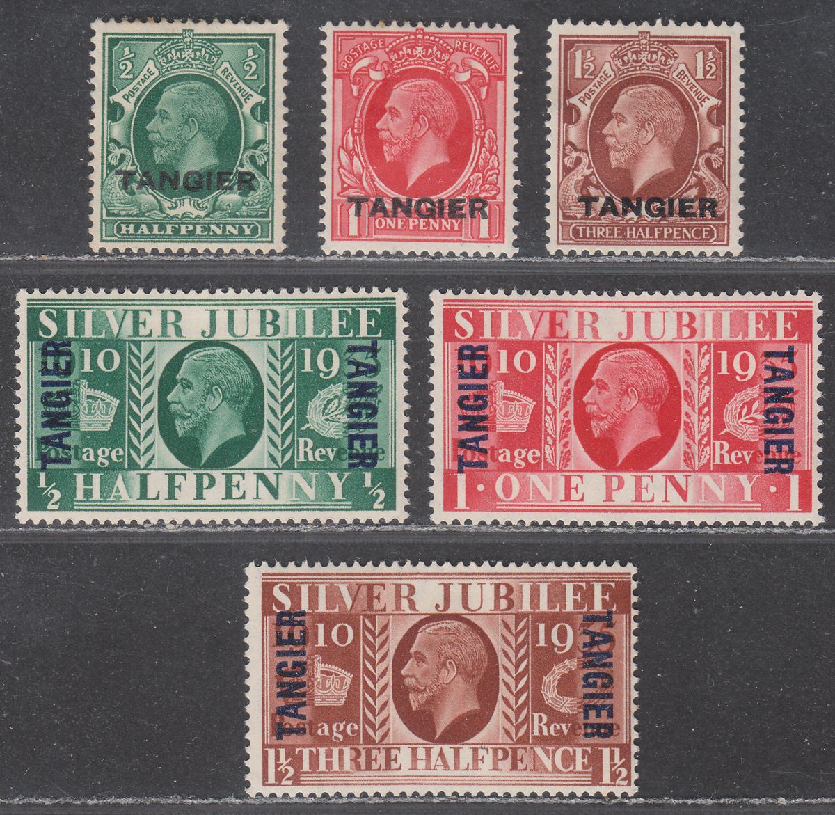 Morocco Agencies 1934-35 KGV Tangier Opt Set / Silver Jubilee Set Mint SG235-240