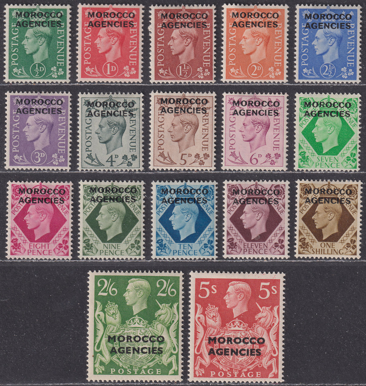 Morocco Agencies British 1949 KGVI Overprint Set Mint SG77-93 cat £85