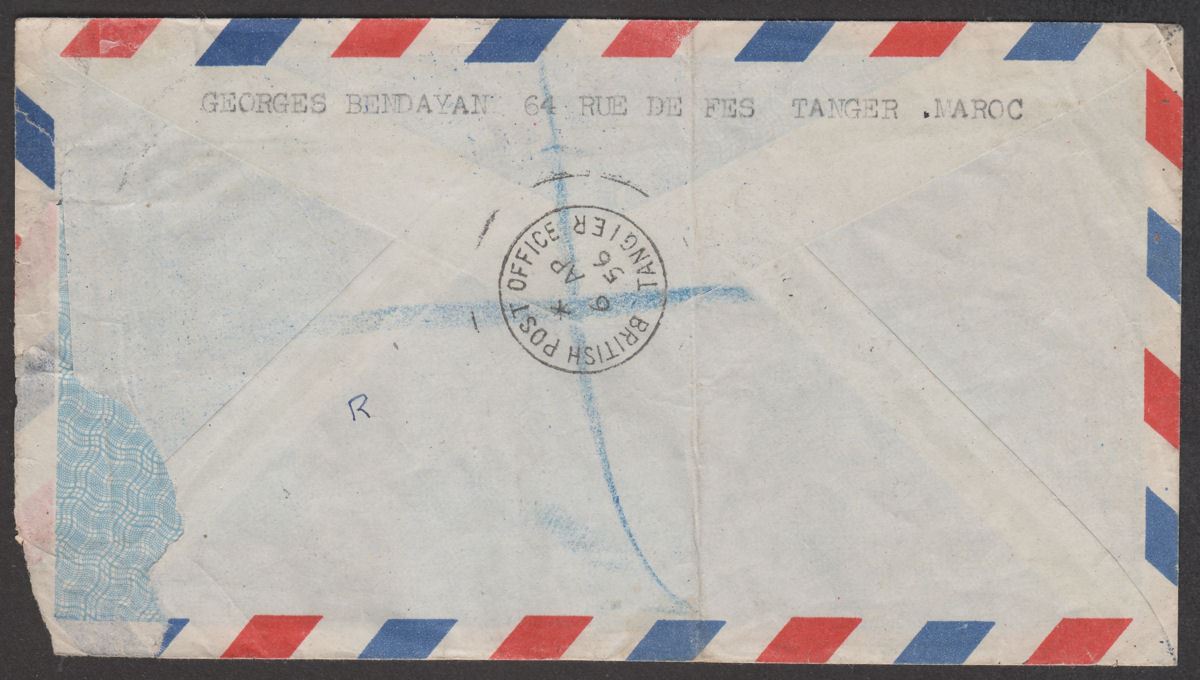 Morocco Agencies Tangier 1956 QEII Overprints Used on Regd Airmail Cover to UK
