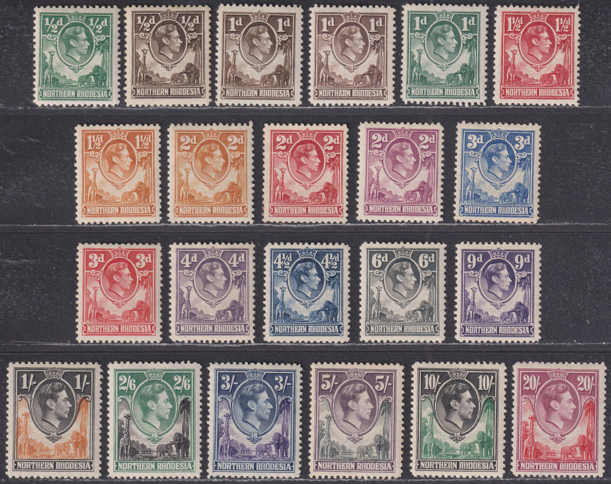 Northern Rhodesia 1938-52 King George VI Set Mostly Mint SG25-45 cat £250