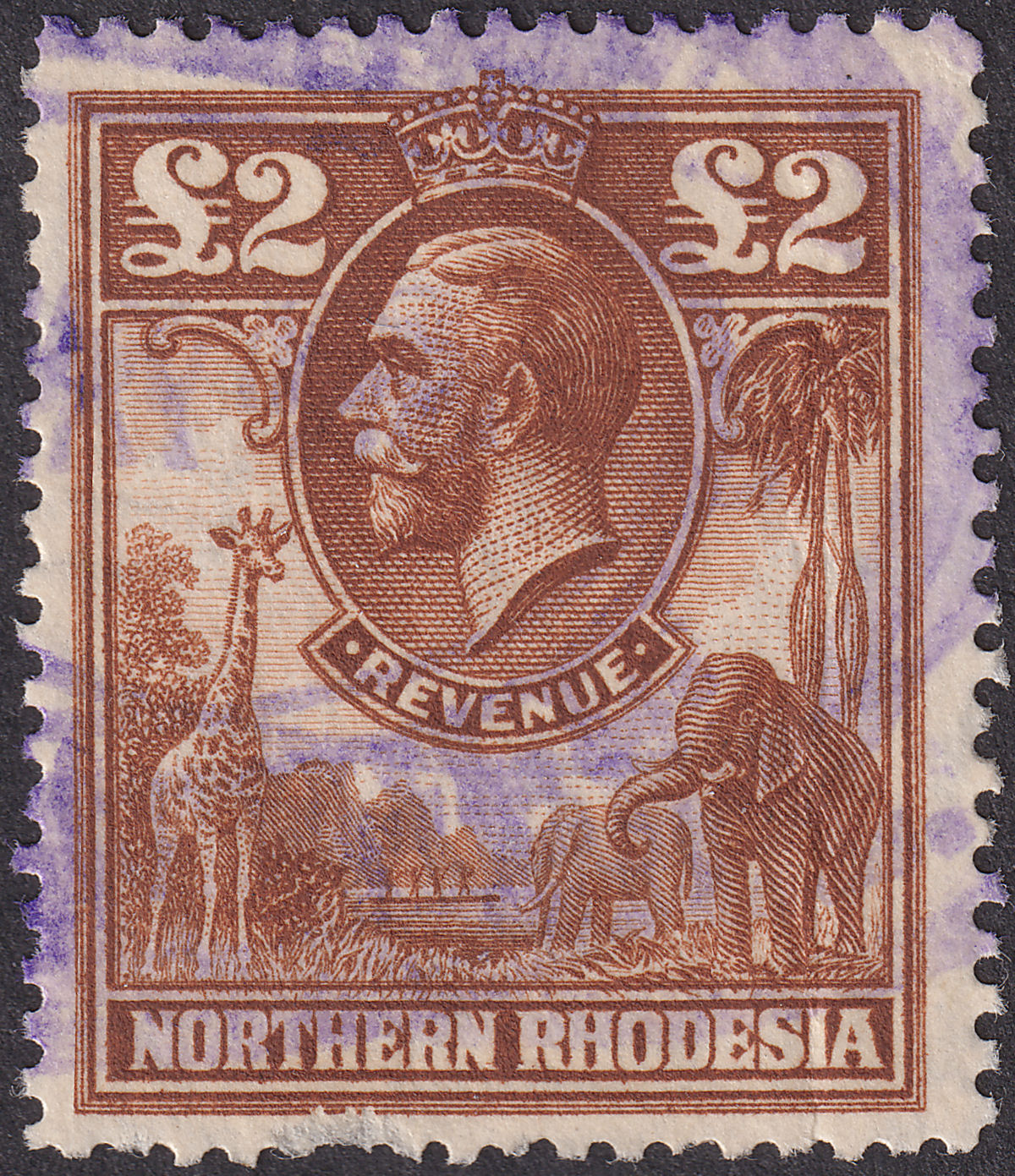 Northern Rhodesia 1925 KGV Revenue £2 Brown Used BF1